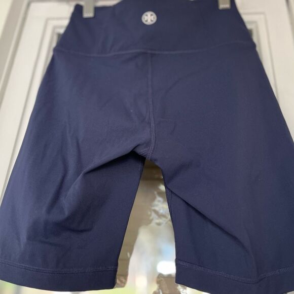 Tory Burch blue/white/green color block sports bra & highrise bike shorts set XS - Picture 7 of 14
